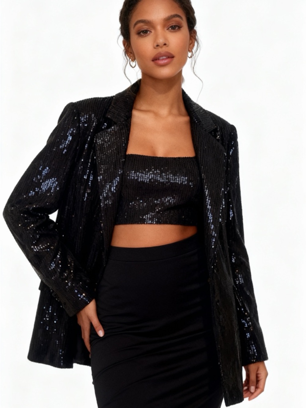 Gracia Black Sequin Blazer Jacket